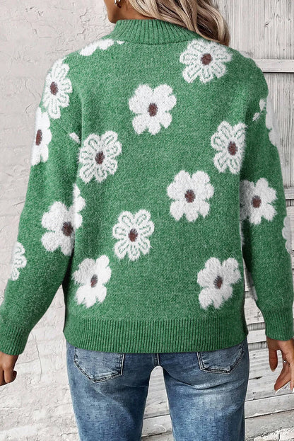 Flower Half Zip Long Sleeve Sweater