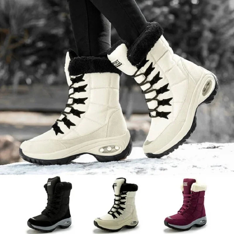 Women's Waterproof Warm Fur Winter Boots Slip On Ankle Shoes