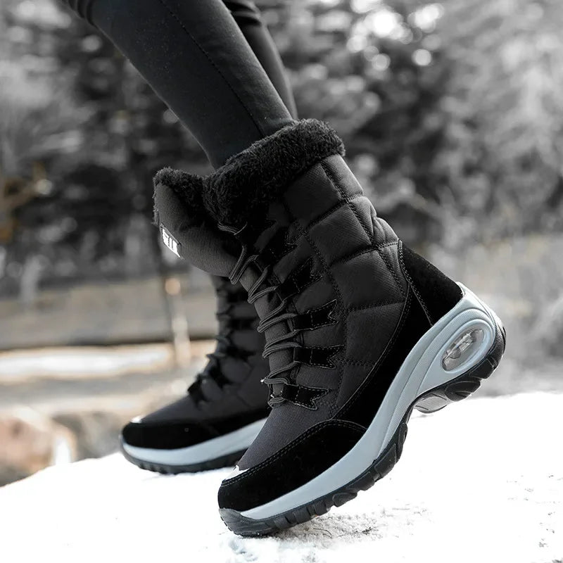 Women's Waterproof Warm Fur Winter Boots Slip On Ankle Shoes