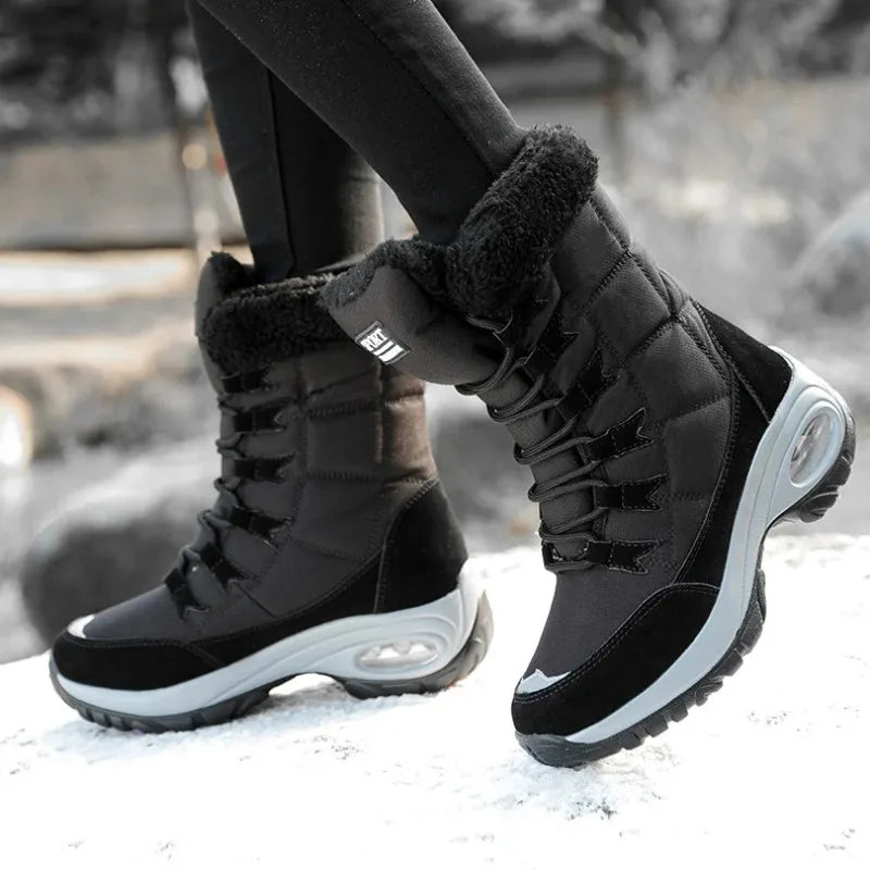 Women's Waterproof Warm Fur Winter Boots Slip On Ankle Shoes