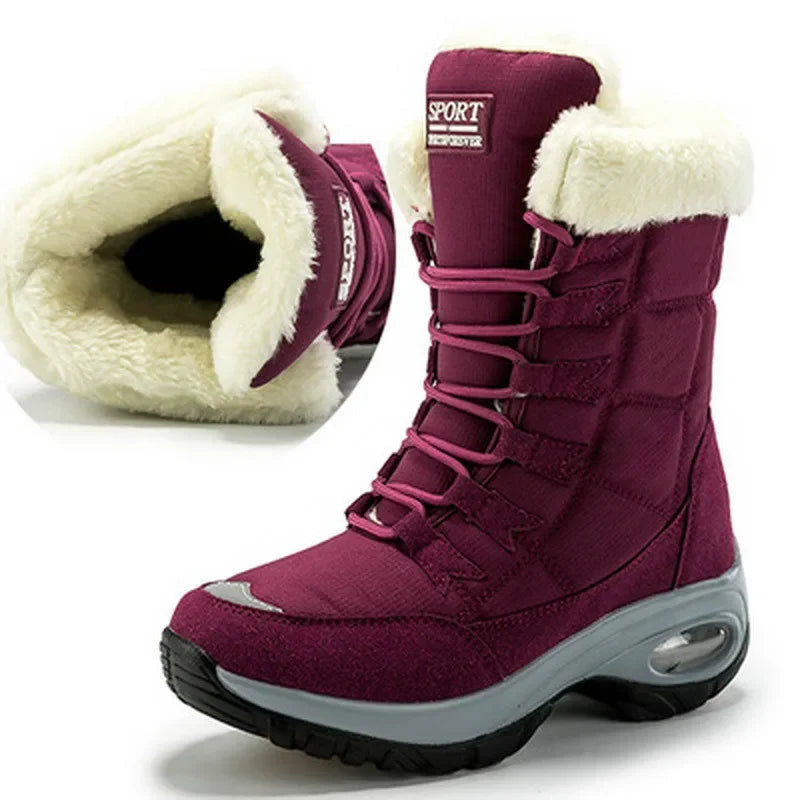 Women's Waterproof Warm Fur Winter Boots Slip On Ankle Shoes