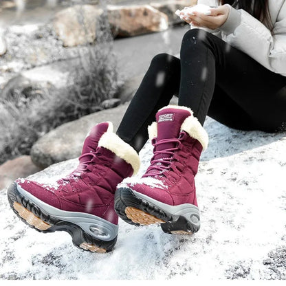 Women's Waterproof Warm Fur Winter Boots Slip On Ankle Shoes