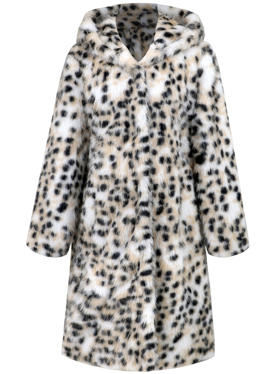 Thermal Leopard Faux Fur Hooded Outerwear